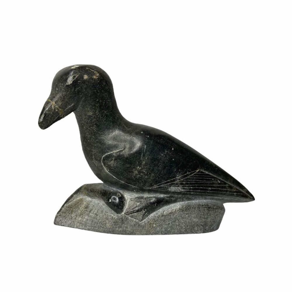 Vintage Laccassie Took Inuit Bird Fish Stone Carving Collectable Sculpture